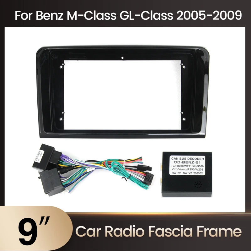 9 zoll 2din Auto Radio Fascia Rahmen Adapter Für Mercedes Benz ML KLASSE W164 ML350-ML500 2005-2012 Stereo DVD Dash Panel Trim Kit