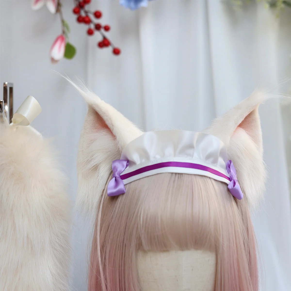 Neue NEKOPARA Chocola Vanille Cosplay Weiß Gelb Katze Neko Fuchs Ohren Haar Hoop Stirnband Schwanz Handarbeit Kostüm Zubehör Image