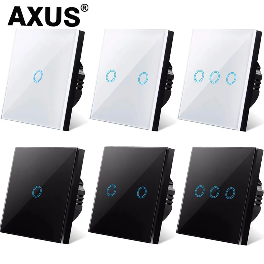 Axus EU Touch-Schalter AC100-240V LED-Hintergrund beleuchtung Panel gehärteten Kristallglas Wand leuchte sensorische Schalter 1/2/3 Gang Inter ruttore Image