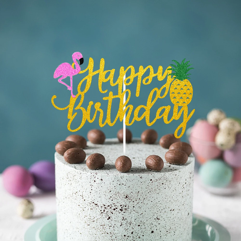 Hawaii-Kuchenaufsätze, Flamingo, Ananas, Kokosnuss, Aloha, Cupcake-Dekoration, tropische Sommer-Geburtstagsfeier, Cupcake-Topper, Zubehör Image