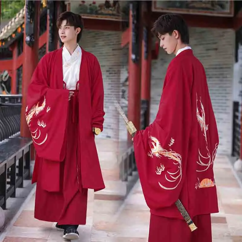 Hanfu Männer Chinesische Traditionelle Stickerei Hanfu Kleid Männlichen Weihnachten Kostüm Rot & Schwarz Hanfu Jacke Für Männer Plus Größe 3XL