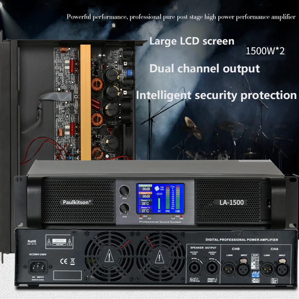 Paulkitson LA Serie Dual Kanal 2X1500W Professional Power Verstärker Bühne Audio Lautsprecher AMP Verstärker Preamp für Bühne Speake Image