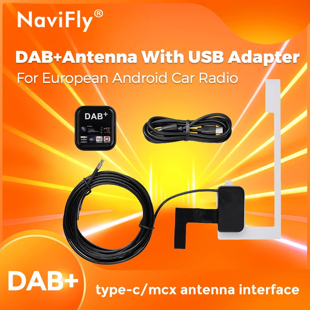NaviFly DAB+Antenne mit USB-Adapter, nur für europäische australische Länder, Android-Autoradio Typ-C/MCX-Antennenschnittstelle Image