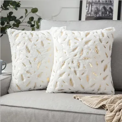 Bronzing Feder Kissen Fall Plüsch Kissen Abdeckung Dekor Wurf Kissenbezug Für Sitz Sofa Bett Büro Dekoration 43*43 cm Image