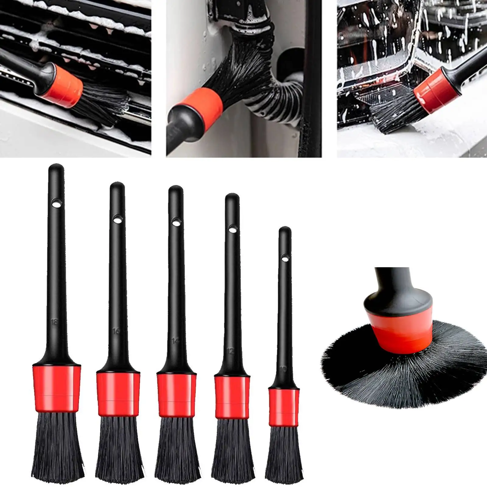 1/5pcs Auto bürsten Detail lierungs bürstenset pp Griff natürliches Wildschwein haar Misch faser Rad bürstens atz Reiniger Auto bürsten reinigungs werkzeug Image