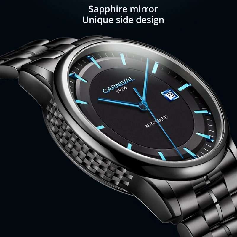 Japan MIYOTA 8215 Uhr KARNEVAL Herren Uhren Automatische Mechanische Wasserdicht Saphir Kalender Voller Stahl Business Montre homme Image