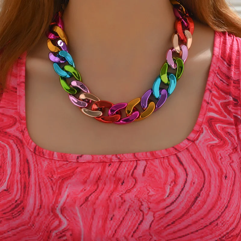 Böhmische Acryl-Halskette für Frauen, glatte und bunte Kette, lange Halskette, geometrische Aussage, Hochzeit, Party, Halsbänder für Muje Image