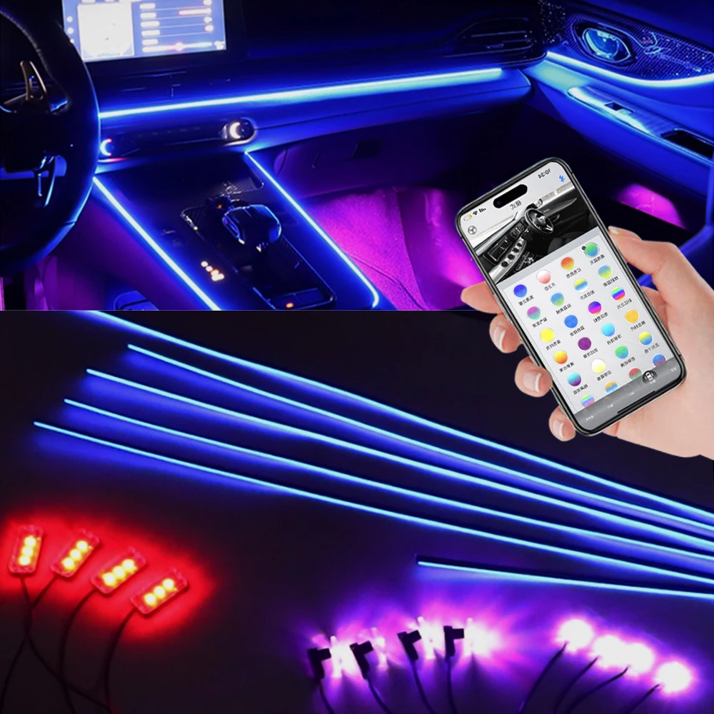 18 in1 Dual Zone LED Umgebungs licht RGB Neon Acryl Hintergrund beleuchtung Streifen hohe Qualität für Auto Innendekoration Atmosphäre Beleuchtung