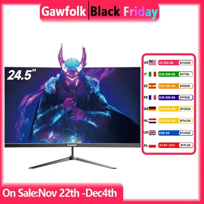 Gawfolk 24,5 Zoll 180 Hz Gaming-Monitor, PC-Bildschirm Full HD 1080P, FHD 1080p 1 ms ohne Rahmen, 98 % sRGB, 178 ° Weitwinkel, HDTV, VGA