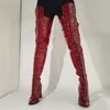 Zhima Frauen Oberschenkel hohe Stiefel volle Seite Reiß verschluss runde Zehen Quadrat dicke High Heels hohe Stiefel Damenschuhe Frau große Größe 41 45 47 52