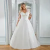 Elegante Hochzeit Kleid Plus Größe 3/4 Ärmeln V-ausschnitt Tüll Spitze Applique Vestido De Noiva Braut Kleider Große Größe Frauen modest 2022