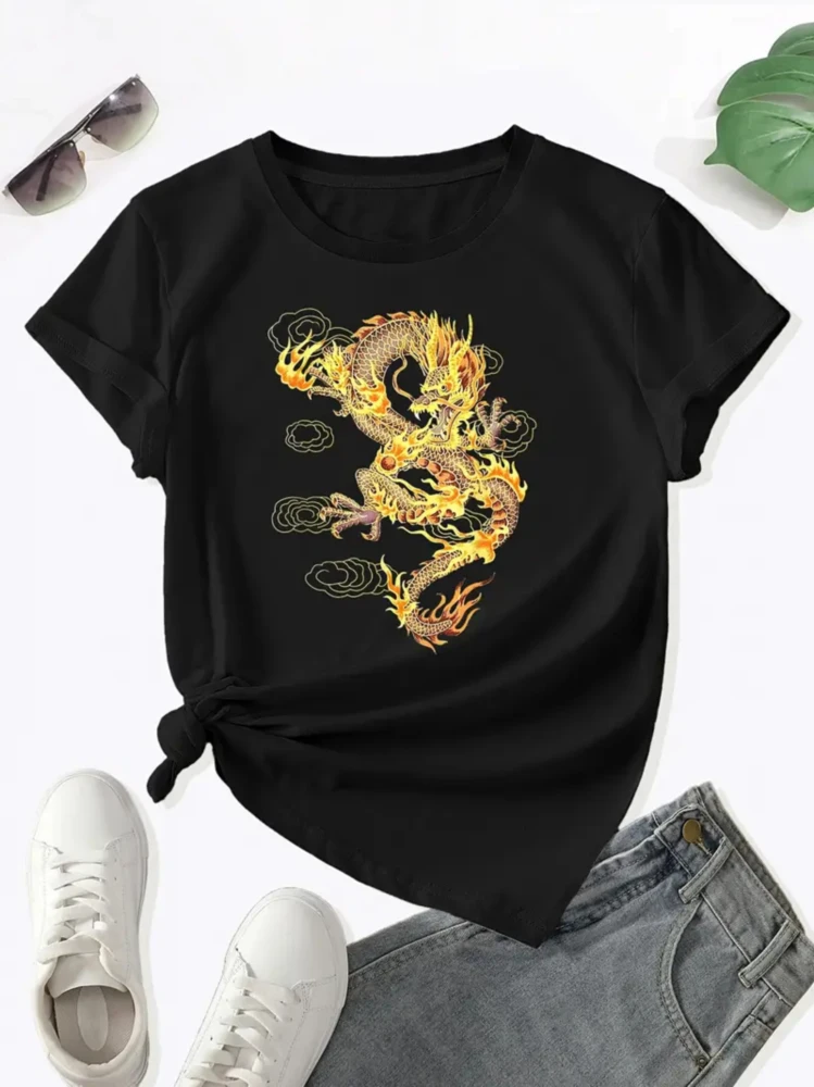 Sommer chinesische Neujahr Drachen jahr drucken T-Shirt Frauen T-Shirt Frauen lose lässige kurze Ärmel Sommer atmungsaktive T-Shirt Kleidung Image