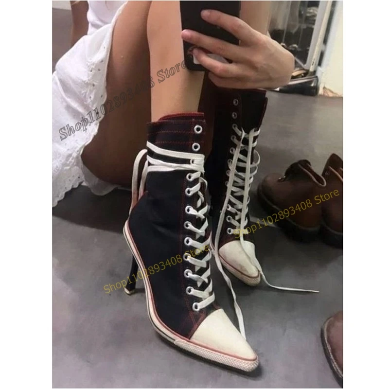 Schwarze gekreuzte Stiefeletten im Sports til Lack leder spitze Zehen dünne Damenschuhe mit hohen Absätzen 2023 sexy Zapatos para mujere