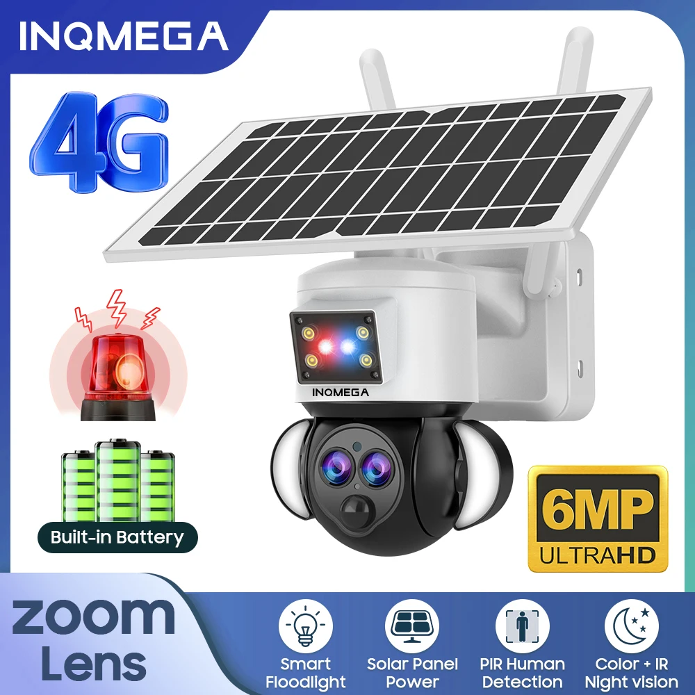 Inqmega 6mp solar betriebene Kamera 4g 3k 12x Zoom drahtlose Outdoor-WLAN-Solar kamera CCTV für Smart Home Farm Yard Feld monitor Image