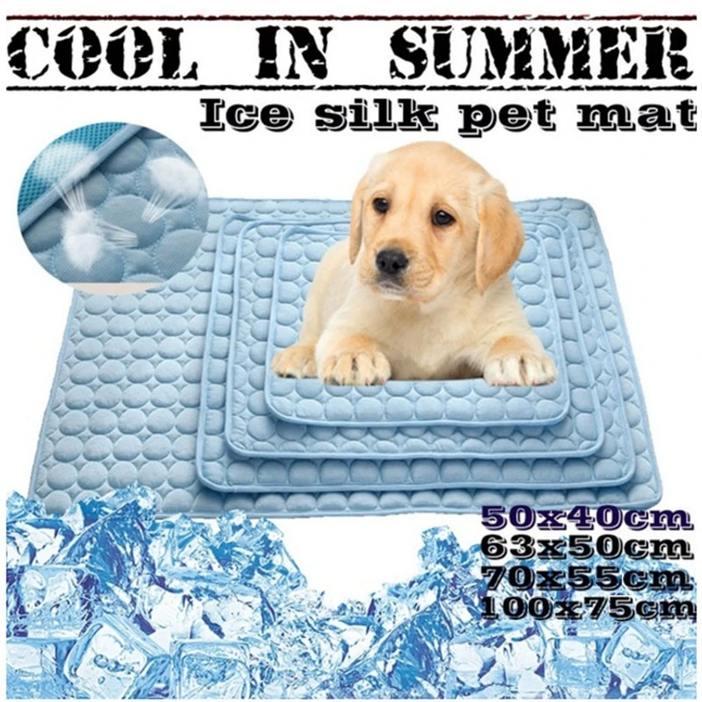 Kühlmatte für Haustiere, Hunde- und Katzen-Isomatte, kühle Eisseide, feuchtigkeitsbeständiges Matratzenkissen, Sommer-Kaltbett für kleine Tiere, 5 Größen Image