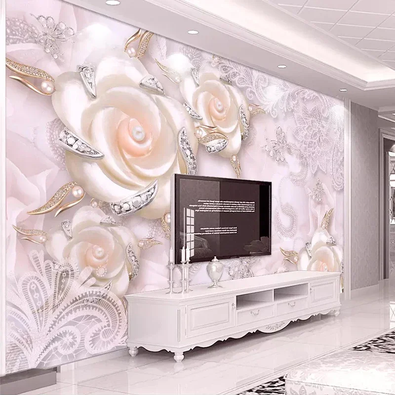 Benutzer definierte Foto Tapete Vlies 3d rosa Blumen Schmuck Perle Wandbild Wohnzimmer Schlafzimmer TV Hintergrund Tapeten Home Dekoration