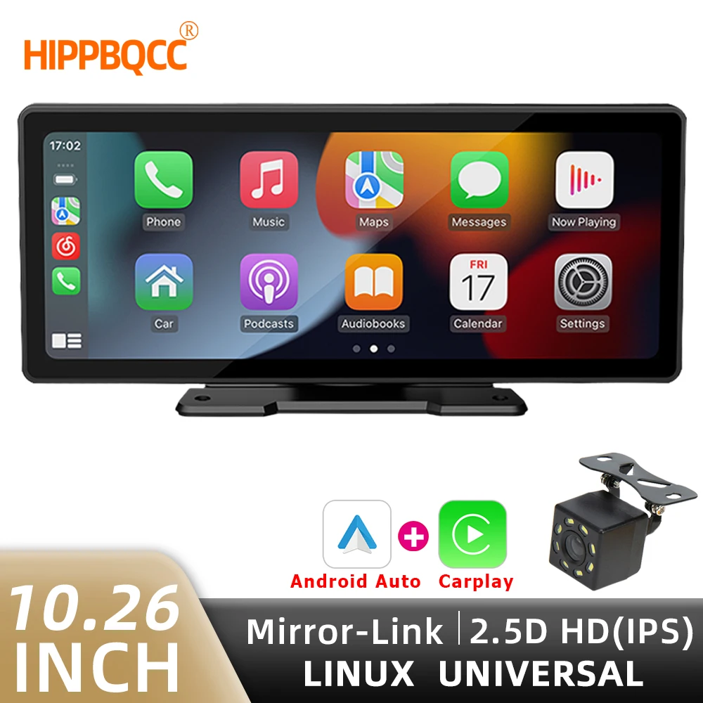 HIPPBQCC 10,26" Carplay MP5-Player Tragbarer BT-Touchscreen Drahtloses Carplay Android Auto Autoradio für Apple oder Android Video Image