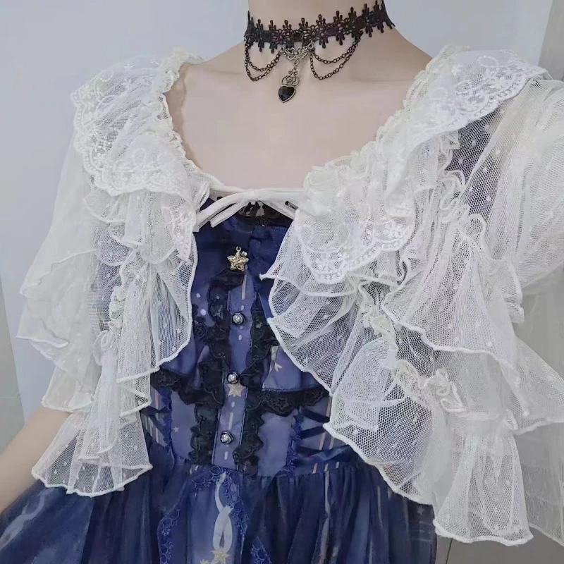 Süße Lolita Rüschen o Hals Schal Cape Spitze mittelalter liche Vintage Frauen Mode elegante Prinzessin Ponchos Party kurze Strickjacke Mantel