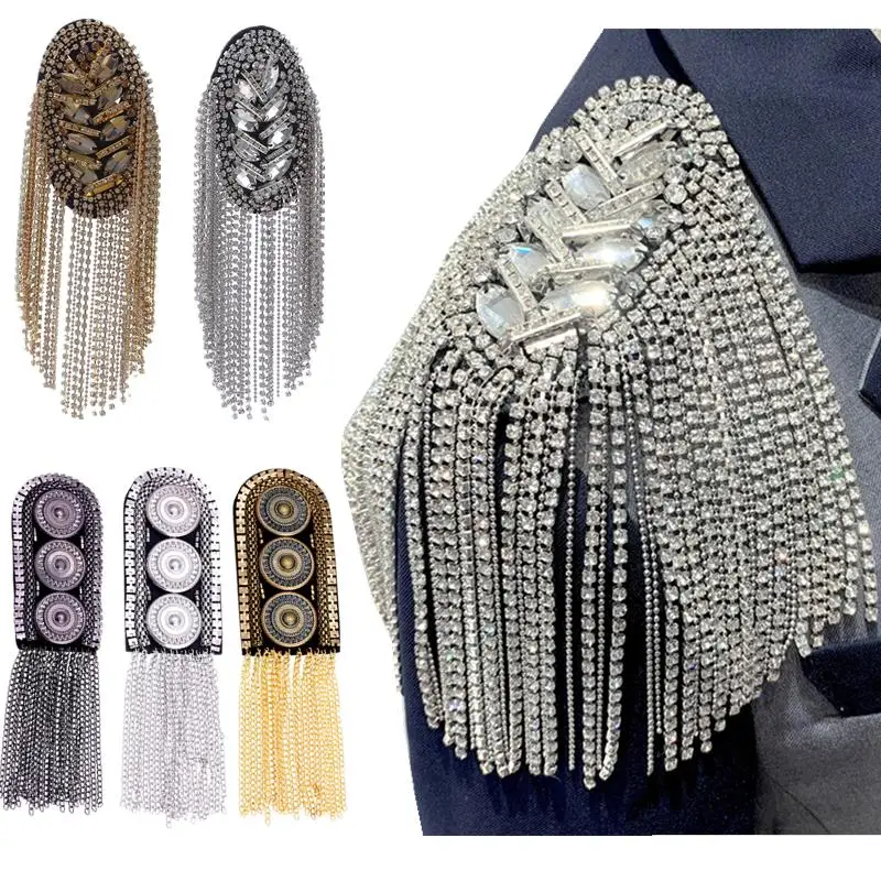 1PCS Mode Handgemachte Schulter Schmuck Quaste Strass Epauletten Kleidung Zubehör Brosche Epaulet Schulter Broschen Geschenk Image