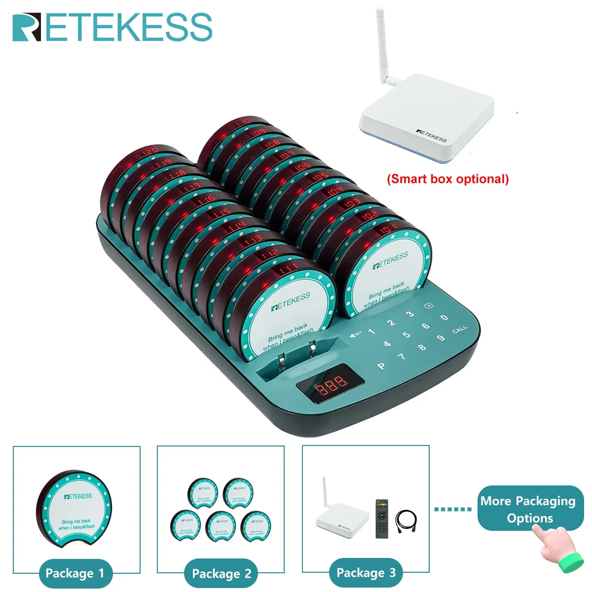 RETEKESS TD167F Restaurant-Pager Rufsystem Vibrations-Buzzer Anrufklingel Smart Box für Food Trucks, Cafés, Bars und Hotels Image
