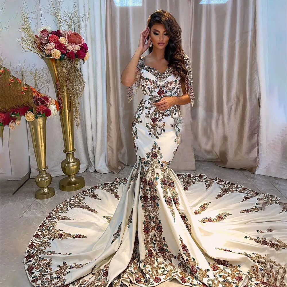 Laxsesu von der Schulter Abendkleider Saudi-Arabien Applikationen Quaste Party Ballkleid 2022 Kleid plus Größe Image