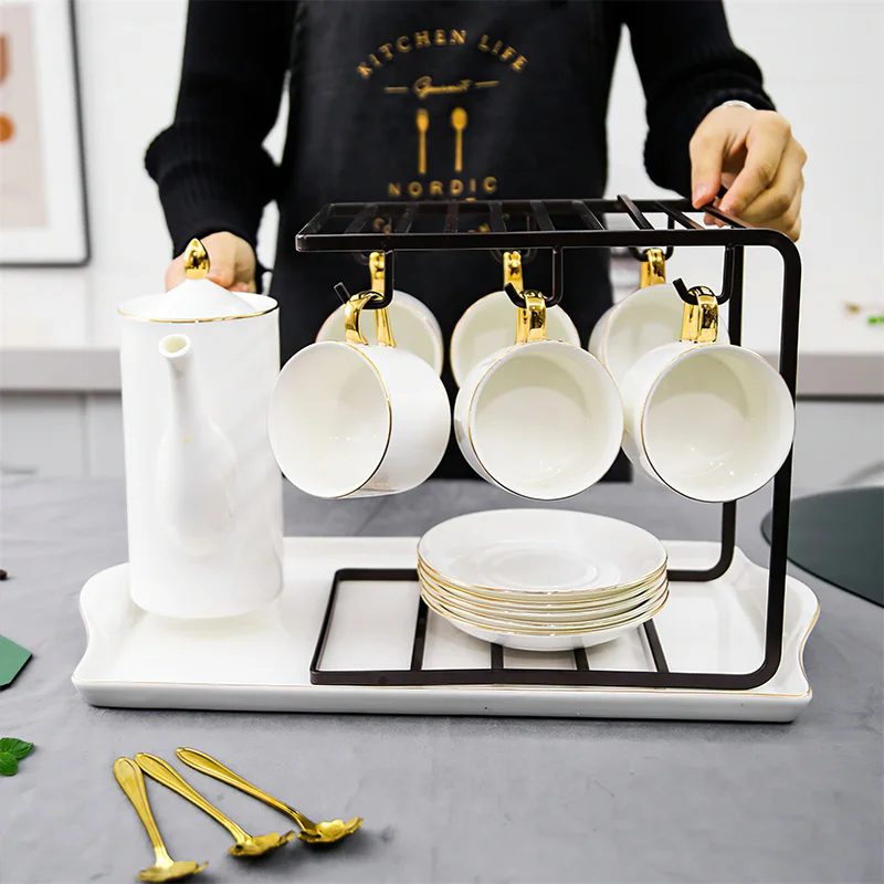 Keramik Kaffee Tasse Tee Topf Tablett Nordic Phnom Penh Weiß Wasser Ware Nachmittag Tee Tasse Untertasse Haushalt Küche Liefert Teekanne