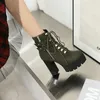 Winter neue olivgrüne Armee grün Block High Heels Plattform Damen Stiefel übergroße Goth Punk Reiten Stiefeletten große Größe 45 46 47 48