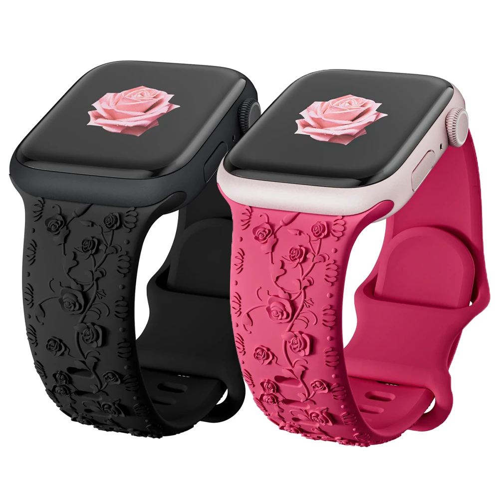 Armband für Apple Uhren armband 45mm 44mm 42mm 40mm 41mm 49mm 38mm floral graviertes Armband Correa iwatch Serie 8 7 6 9 se ultra 5 4 Image