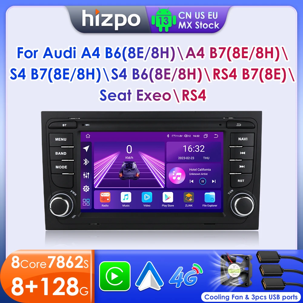 Hizpo 7 "ai sprach radio für audi a4 b9 b8 b7 b6 s4 rs4 sitz exeo android auto carplay auto multimedia rds dsp gps 2din autoradio Image