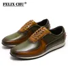 Herren-Freizeitschuhe in großer Größe 5–15, echtes Leder, handbemalte Oxford-Schnürsneaker, braun/grün, modischer Street-Style