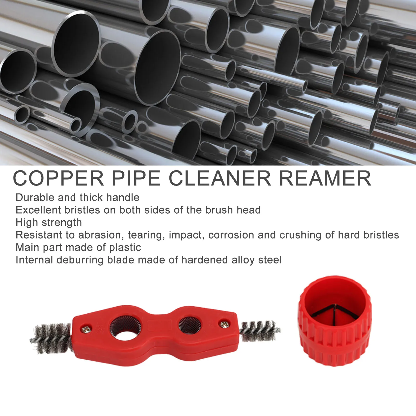 Rote Farbe Kupfer Rohr Reiniger Reibahle mit Rohr Reinigungsbürste Kupfer Rohr Polieren Fase Kit Kupfer Rohr Reiniger Reibahle Kit Image