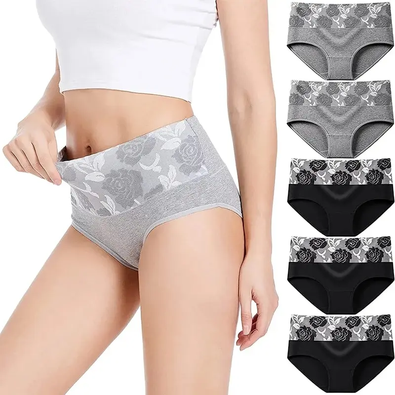 3 Teile/los Hohe Taille Höschen Baumwolle Frauen Körper Abnehmen Plus Größe Unterwäsche Druck Briefs Damen Panty Atmungs Weibliche Dessous Image