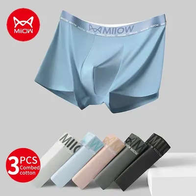 Miiow 3pcs Baumwolle Mann Boxer weiche anti bakterielle Männer Unterhose nahtlose Manschetten Unterwäsche Sommer atmungsaktive Männer Höschen Boxer Image