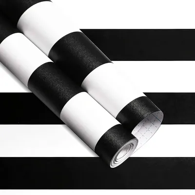 45cm Vinyl Schwarz-Weiß-Streifen Dekor Kontakt papier für die Renovierung von Wohnräumen selbst klebende wasserdichte abnehmbare Tapete Image
