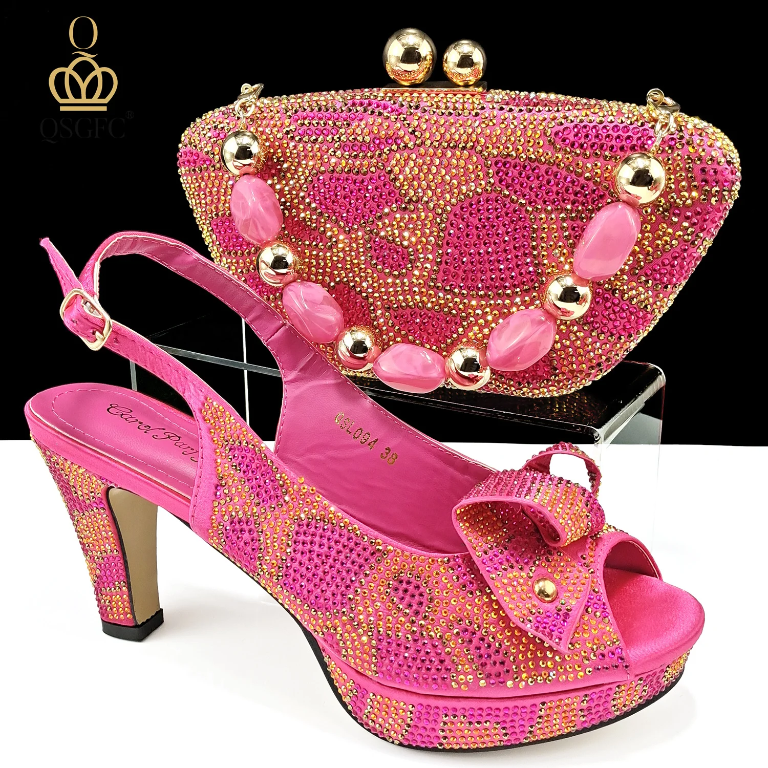 Nigerian isches Modedesign Girly Style Party Schuhe und Tasche sexy High Heels und Full Diamond Dual Purpose Mini Bag Damenschuhe