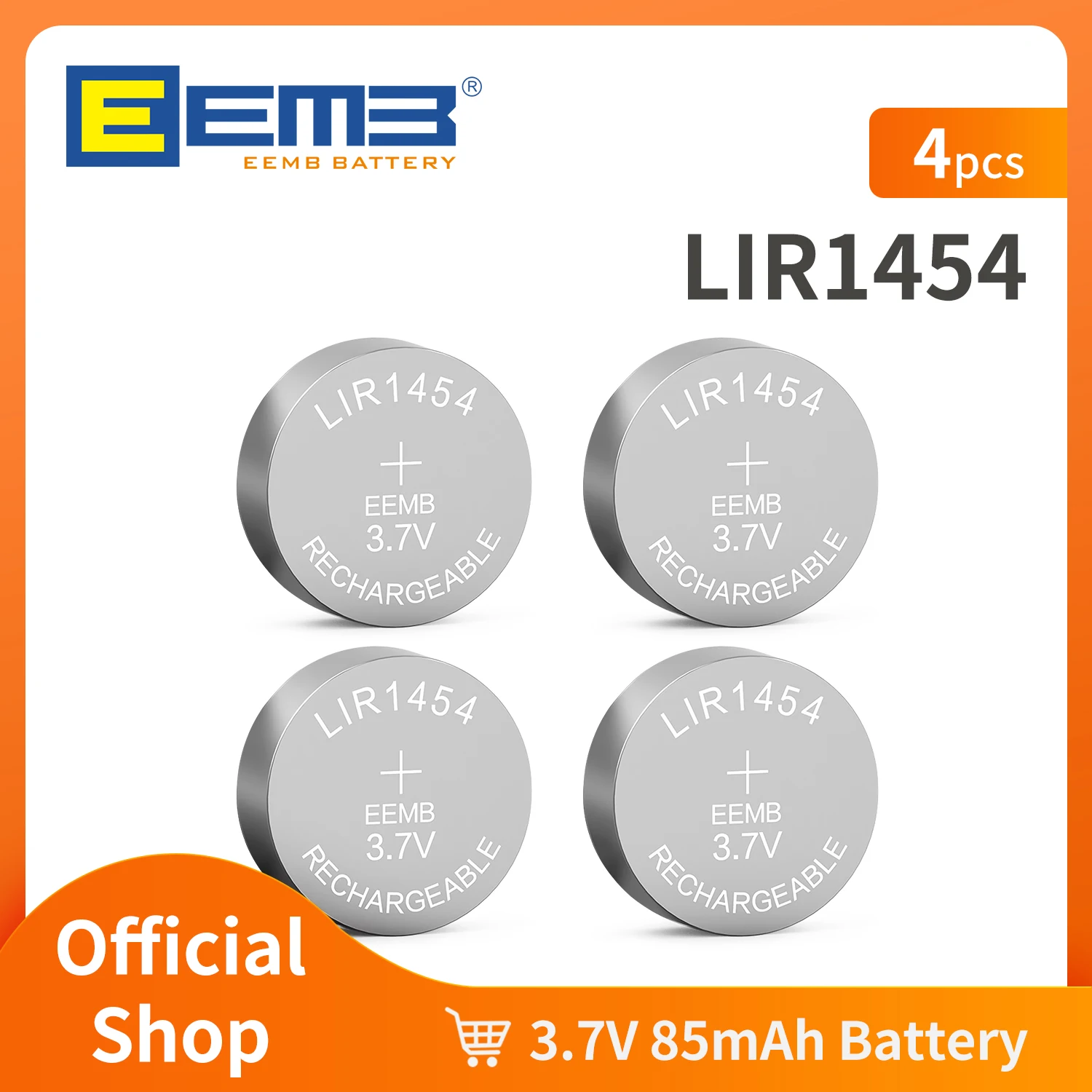 EEMB LIR1454 3,7 V 85 mAh Knopfbatterie, wiederaufladbarer Lithium-Ionen-Akku, Knopfzelle für Kopfhörer, Lithium-Ionen-Akku, Autoschlüssel, Uhr Image