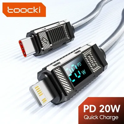 Toocki pd 20w typ c kabel für iphone 14 13 12 pro max led display usb blitz kabel für iphone schnell