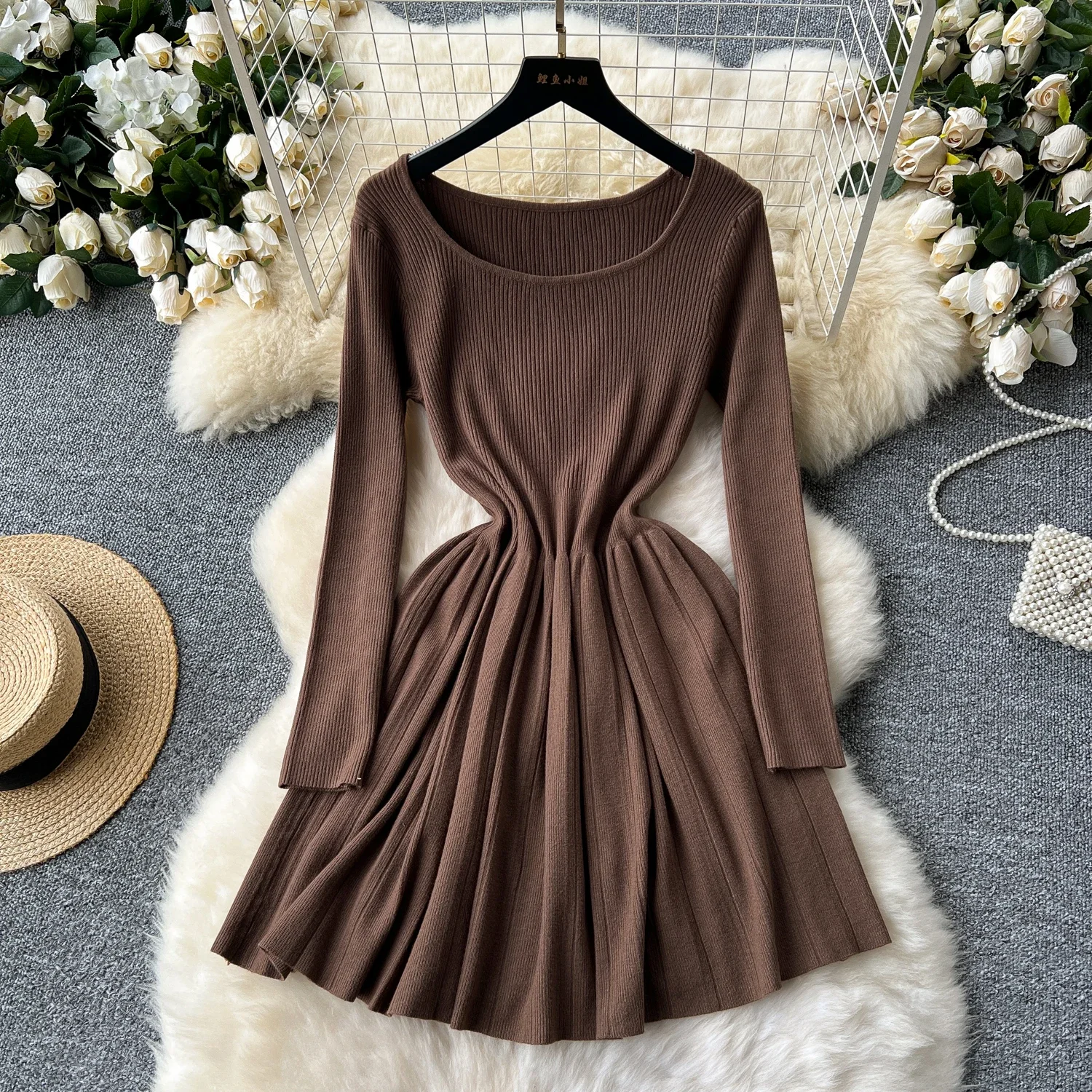 Chic Fashion Stretch Sexy A-linie Solide Strick Bodycon Langarm Mini Kleid 2024 Herbst Winter Elegante Oansatz Pullover Kleid