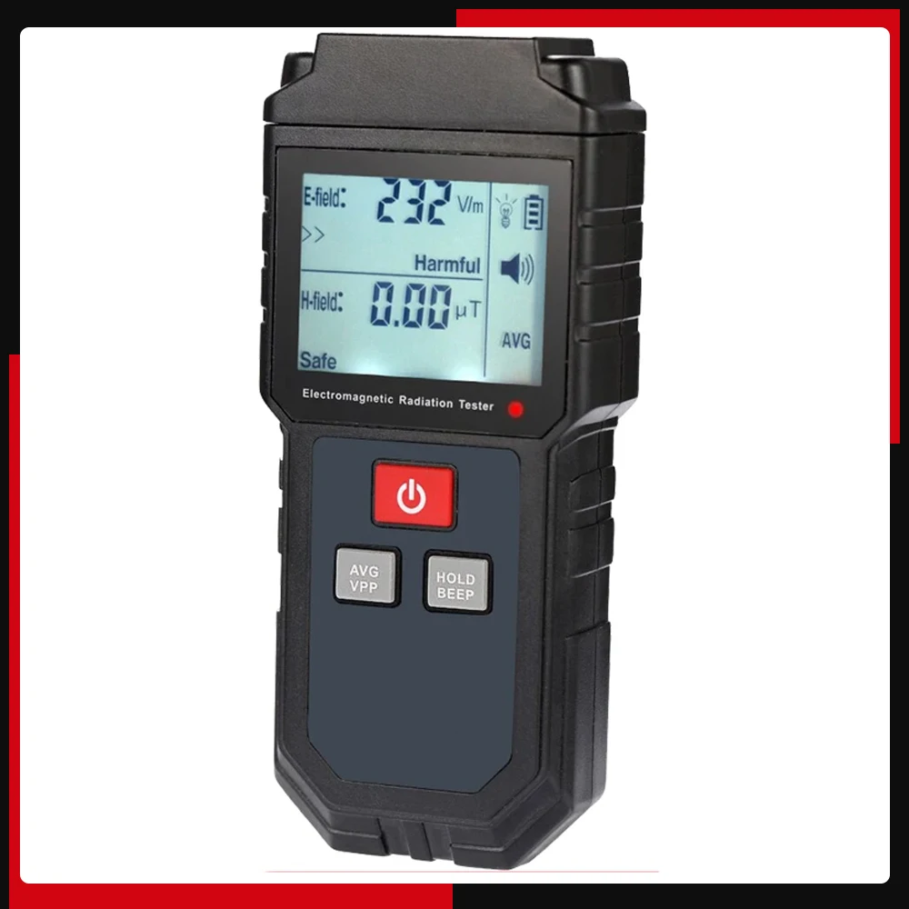 Kkmoon tragbarer digitaler lcd elektro magnetischer Strahlungs tester elektrischer Magnetfeld dosimeter detektor mit akustischem Licht alarm Image