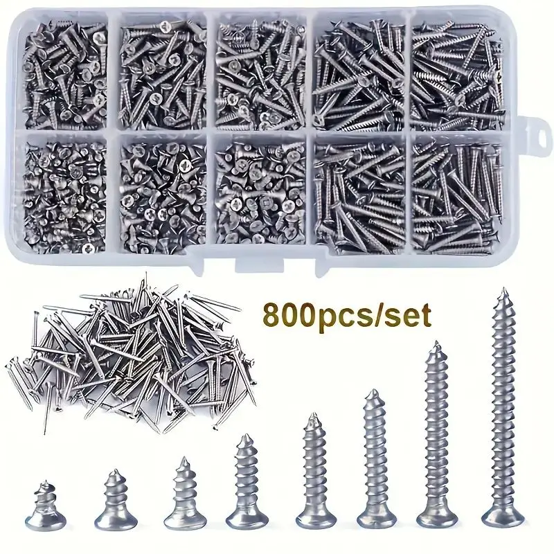 800-teiliges selbstschneidendes Holzschrauben-Set, M2 Kreuzschlitz-Blechschraube mit flachem Kopf, selbstschneidende Schrauben-Sortiment-Set Image