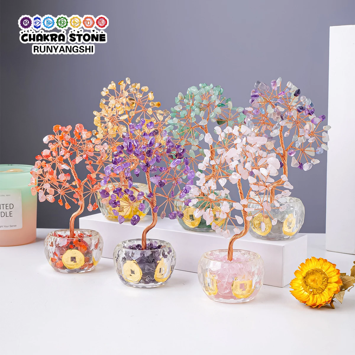 1pc Natur kristall Schotter baum kleine Schüssel Glasboden Sockel kreative hand gewebte Kristall baum Image