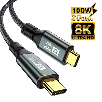 PD 100 W USB-Typ-C-Kabel für MacBook iPad iPhone 15 Pro Max USB 3.2 Typ-C Gen2 20 Gbit/s 8K @ 60 Hz Video-Datenkabel für TV-PC