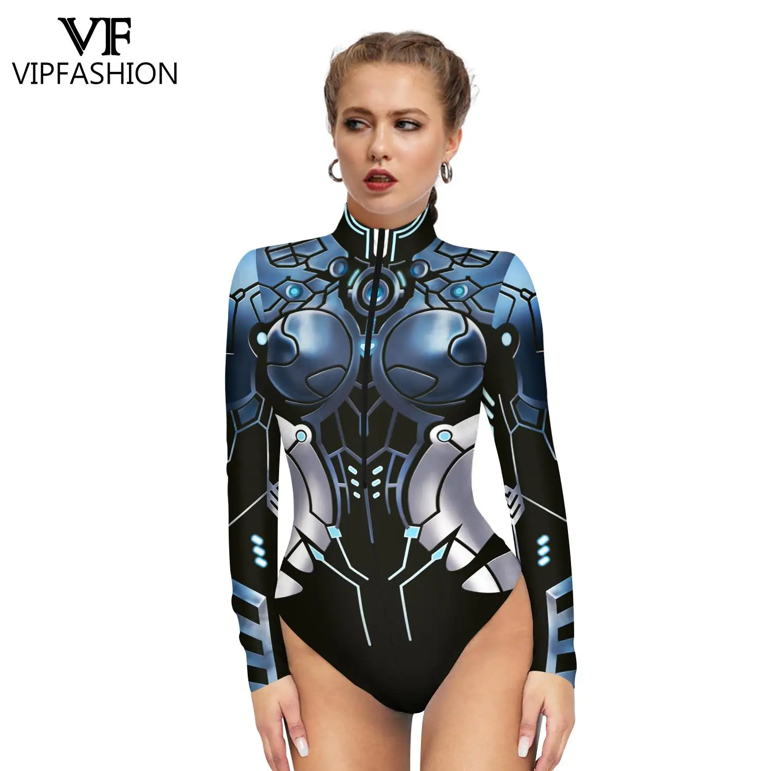 VIP Mode Halloween Frauen Cosplay Roboter Punk gedruckt Zentai einteilige Body suits Karneval Punk Performance Kostüm Image