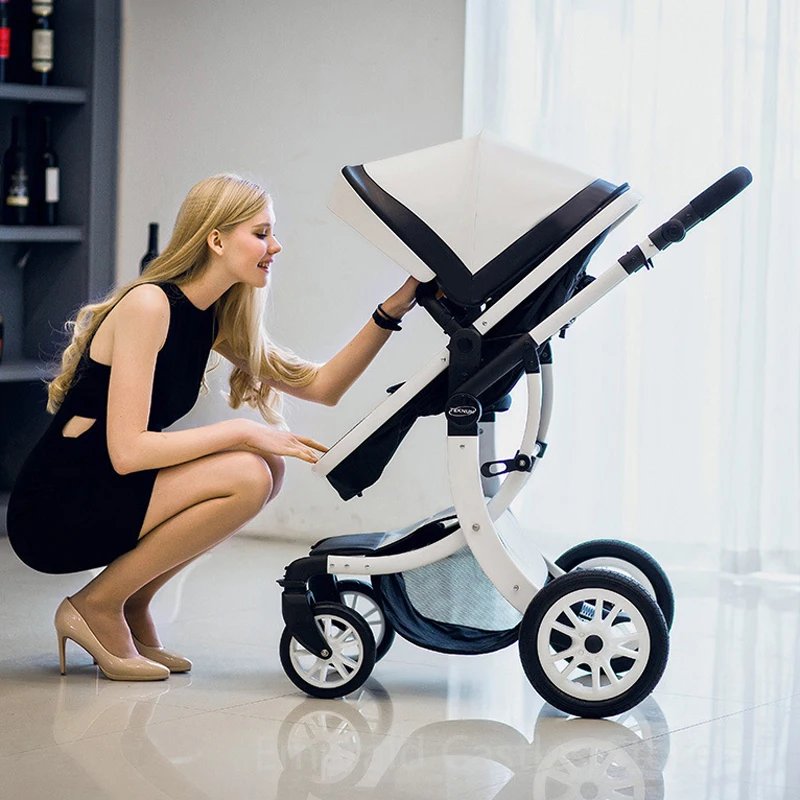 Luxuriöser Kinderwagen 3 in 1,2025, neuer Kinderwagen und Autositz aus PU-Leder, tragbarer Kinderwagen mit hoher Landschaft, weißer Kinderwagen Image