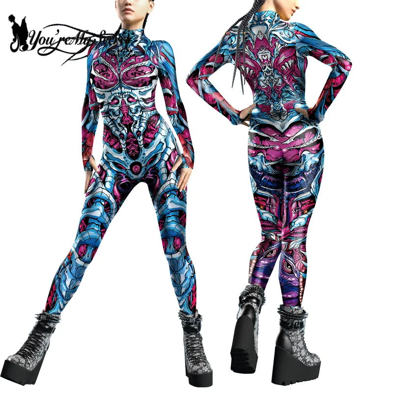 [Du bist mein Geheimnis] Halloween Party Cosplay Kostüme für Frauen Urlaub Party Phantasie Leistung Skelett Rüstung Print Bodys Image