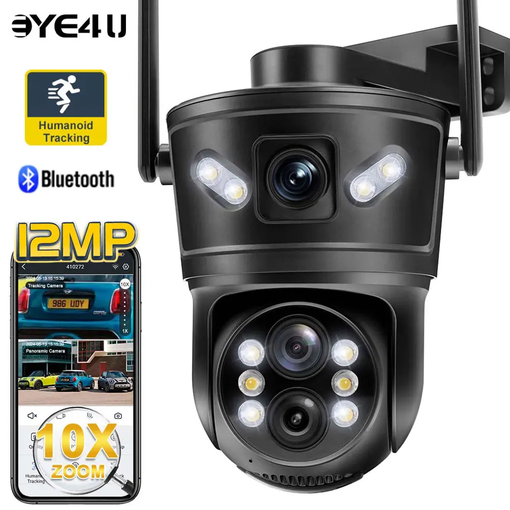 6K 12MP WiFi Kamera Outdoor 10X Zoom Drei Objektiv Dual Screen 8MP Sicherheit Cam Auto Tracking CCTV Video überwachung PTZ Kameras Image