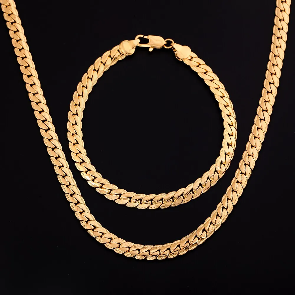 Silber 18k Gold Farbe 6mm Kette Armbänder Halskette Für Frauen Männer Mode Party Hochzeit Schmuck Sets Geschenke Image