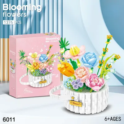 Baustein Blume blau Topf ewiges Leben Blume kreative Dekoration Mädchen Montage Spielzeug Geschenk Image