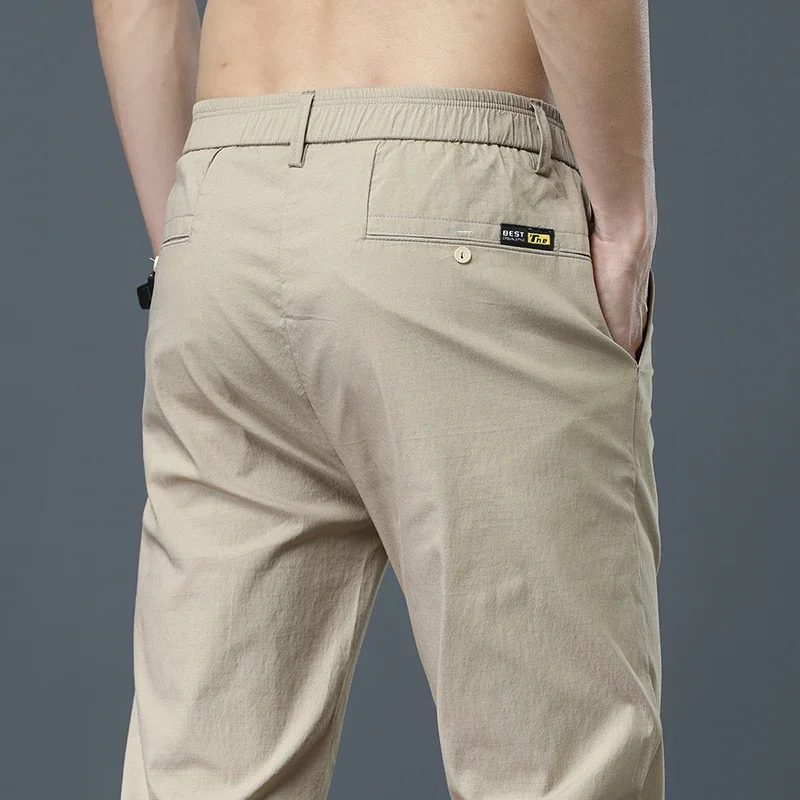 Sommer hose Eis Seide Herren lässig einfach Khaki schwarz schlanke gerade Stretch hose Business lässig männliche Kleidung Hose Image