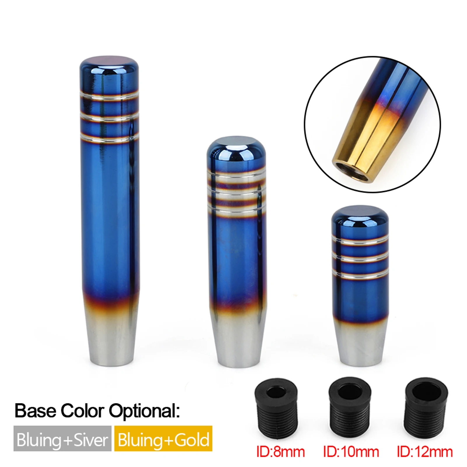 Hochwertiger Universal-Auto-Schaltknauf im gebrannten blauen Stil mit 9 cm 13 cm 17,5 cm Adapter, Aluminium-Schalthebelknopf Image